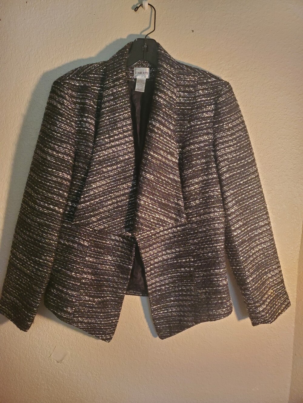❤️CHICO'S BLACK/WHITE TWEED JACKET CHICO'S SIZE 1       EUC